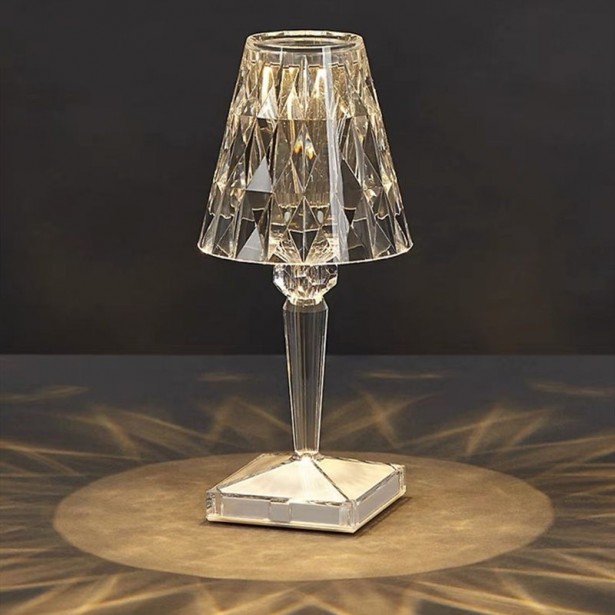 クリスタルテーブルランプ モダン タッチ調光 USB充電ポート付き